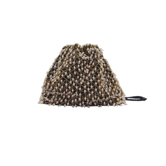 NWT Zara Pearl Beaded Black Velvet Bucket Bag - Picture 1 of 4